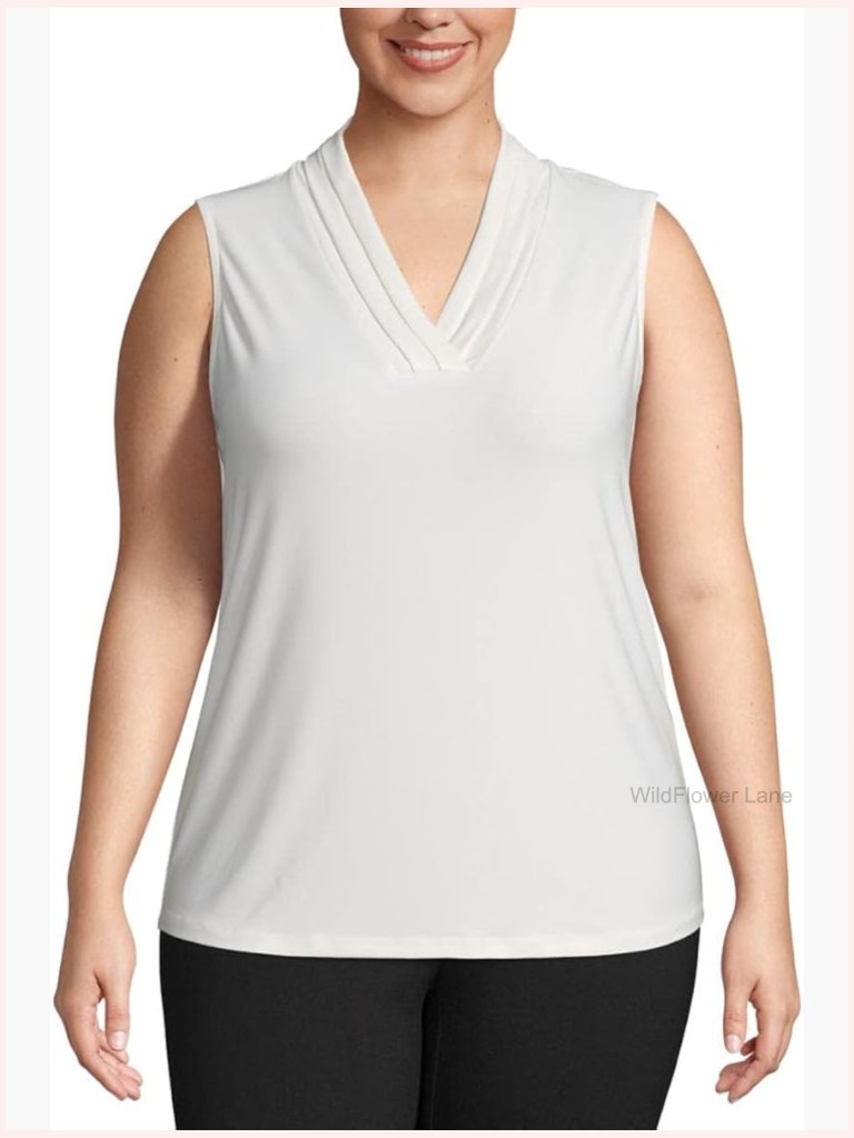 Plus Size Sleeveless V-Neck Pleated Jersey Tank Top